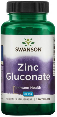 Swanson Zinc Gluconate 30mg for Immune Support and Healthy Skin 250 Tablets