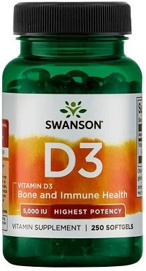 Swanson Vitamin D3 5000 IU for Immunity & Bones 250 Softgels