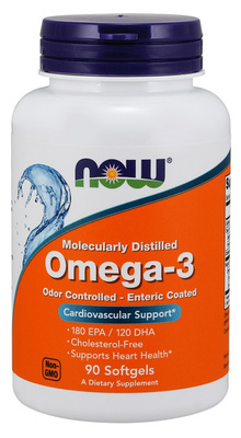 NOW Foods Molecularly Distilled Omega-3 Odor Controlled Enteric Coated 90 Capsules