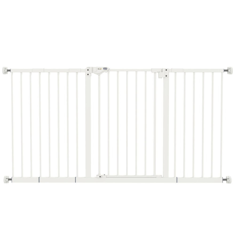 PawHut Adjustable Safety Gate w/ Three Extensions, Four Adjustable Screws, White