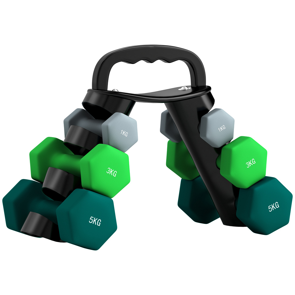 SPORTNOW Dumbbells Set with Storage Rack, 2 x 1kg, 2 x 3kg, 2 x 5kg, Grey