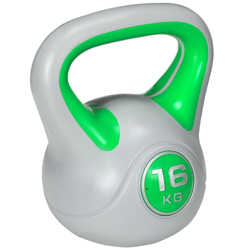 SPORTNOW Kettlebell, 16kg Kettle Bells with Handle for Home Gym Weight Lifting and Strength Training, Green and Grey