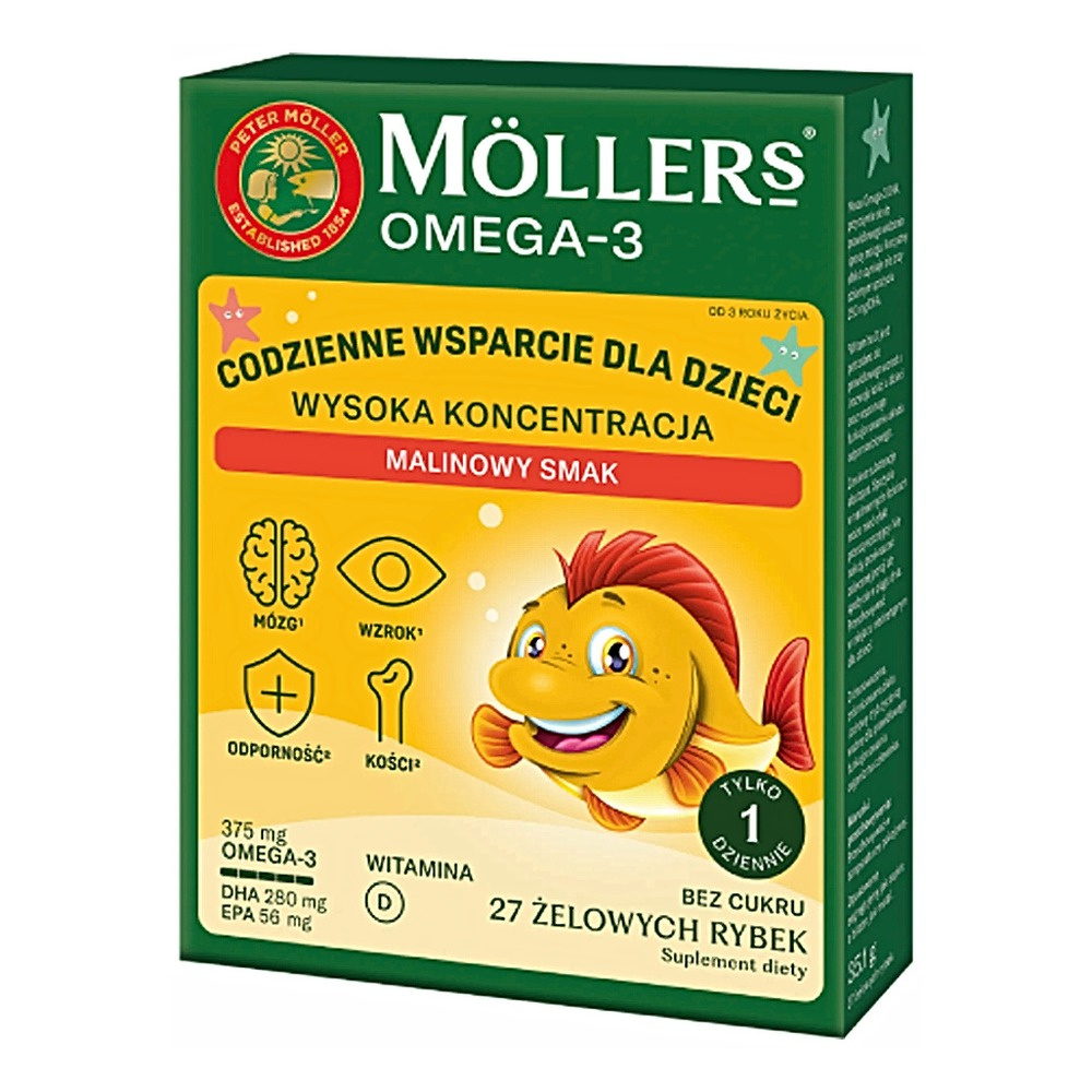 Möller's Omega-3 Fish Gummies with DHA, EPA & Vitamin D3 Raspberry 27 Pieces