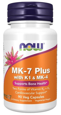 NOW Foods MK-7 Plus with K1 and MK-4 Vitamin K Complex for Cardiovascular and Bone Support 90 Vcaps
