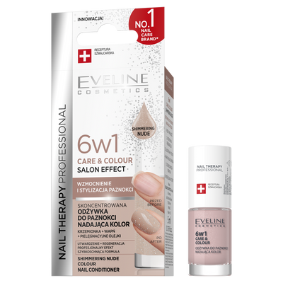 Eveline Nail Therapy Professional Care & Colour 6in1 Concentrated Nail Conditioner Giving Colour Shimmering Nude 5ml