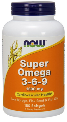 NOW Foods Super Omega 3-6-9 1200mg Essential Fatty Acid Complex 180 Softgels