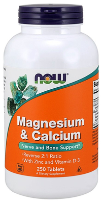 NOW Foods Magnesium and Calcium with Zinc and Vitamin D3 for Bone Nerve and Muscle Support 250 Tablets
