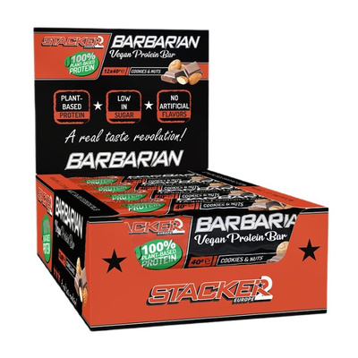 Stacker2 Europe Barbarian Vegan Protein Bar, Cookies & Nuts - 12 x 40g