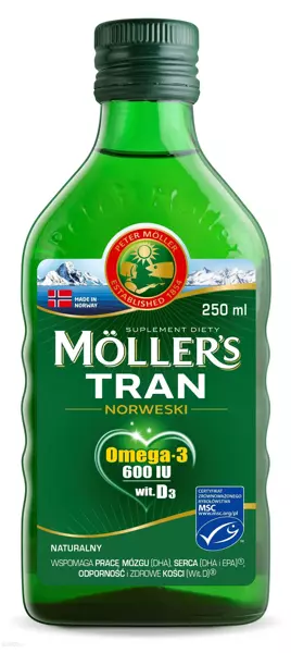 Mollers Tran Norweski Omega 3 600 IU Vitamin D Natural 250ml