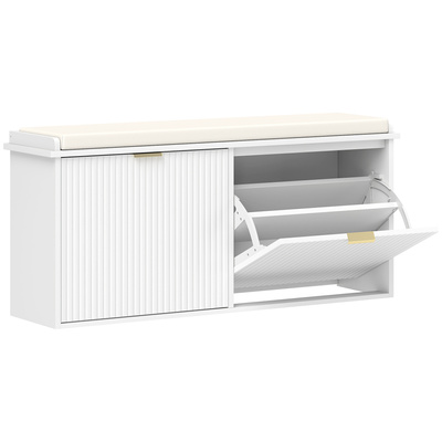 HOMCOM Elegant Ten Shoe Bench, with Top Seat - White