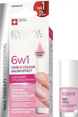 Eveline Nail Therapy Professional 6in1 Care & Colour Salon Effect Total Action Shimmer Pink 5ml