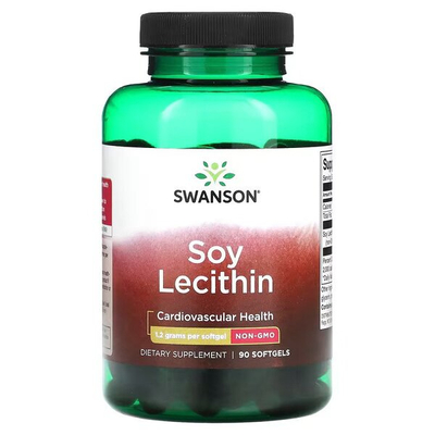 Swanson Non-GMO Soy Lecithin 1200mg for Memory and Lipid Metabolism 90 Capsules