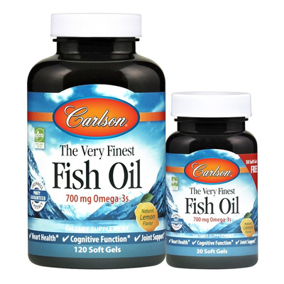 Carlson Labs The Very Finest Fish Oil 700mg Omega-3s Natural Lemon 120 + 30 Softgels
