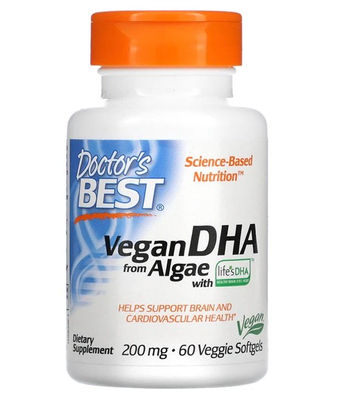 Doctor's Best Vegan DHA from Algae 200mg for Brain and Heart Health 60 Veggie Softgels
