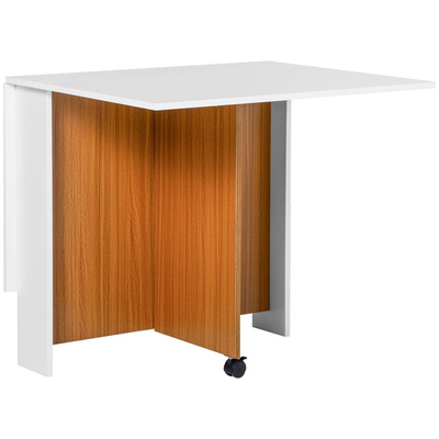 HOMCOM Folding Dining Table Writing Desk Workstation w/ Casters Teak Colour, White