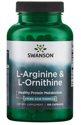 Swanson L-Arginine and L-Ornithine 750mg for Metabolism Support 100 Capsules