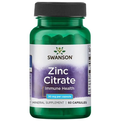 Swanson Zinc Citrate 30mg for Immune Support Skin and Hair 60 Capsules