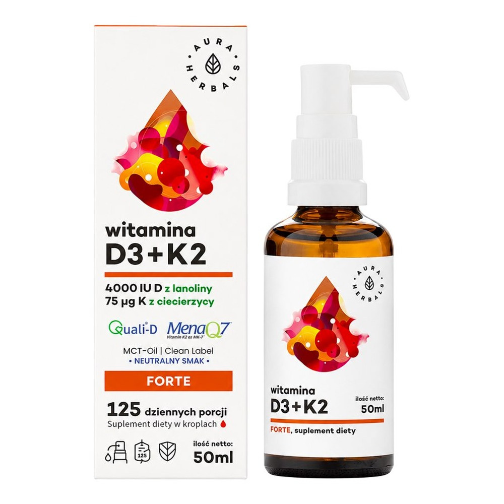 AURA HERBALS Vitamin D3 4000 IU + K2 MK-7 in MCT Oil Drops 50ml