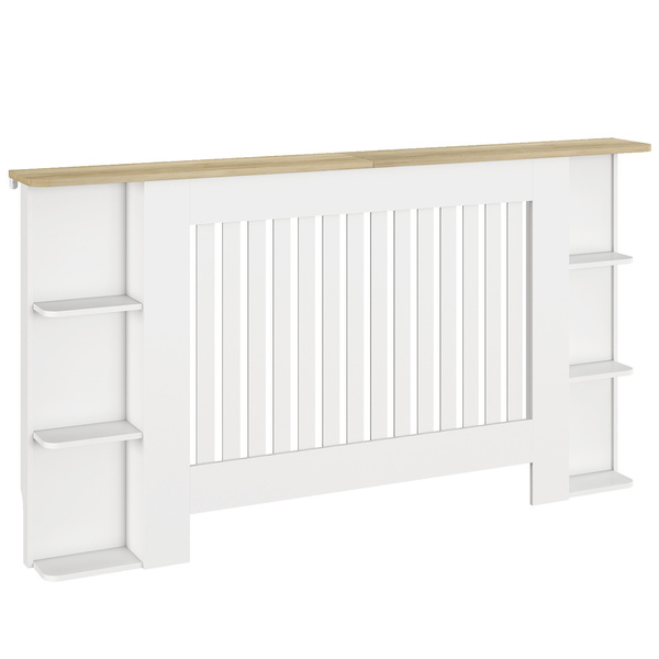 HOMCOM Radiator Cover with Open Storage Shelves, Vertical Slatted Cabinet Shelf Heater Cover for Living Room, Hallway, Large, White (H: 83 / W: 152 / D: 19 cm)