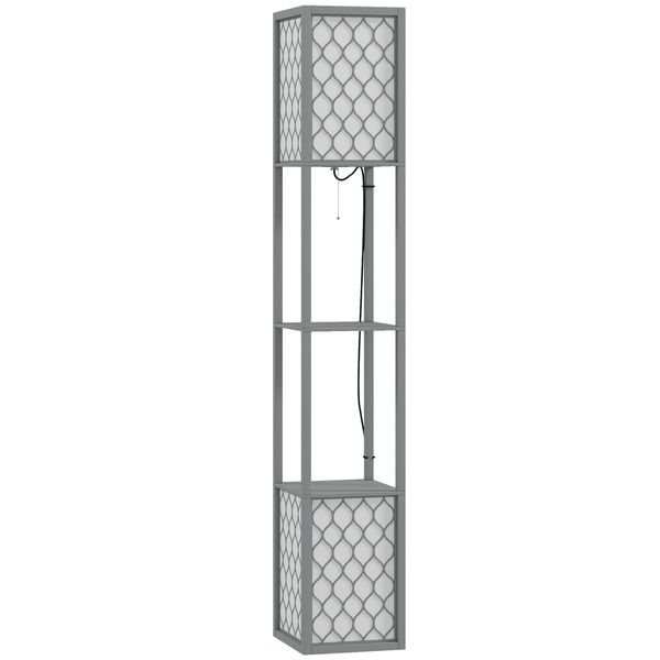 HOMCOM Floor Lamp with Shelves, Dual Light, Modern Tall Standing Lamps, with Pull Chain Switch (Bulb not Included), Light Grey