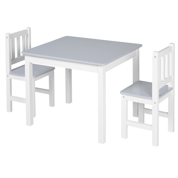 HOMCOM Kids Table and Chair Set 3 Pieces Toddler Preschoolers Desk with 2 Chairs for Indoor Study Rest Snack Time Grey