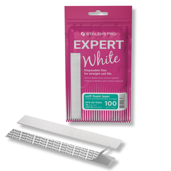 Staleks Pro Expert White Disposable Straight Nail File Refills 100 Grit DFE-20-100w 30pcs