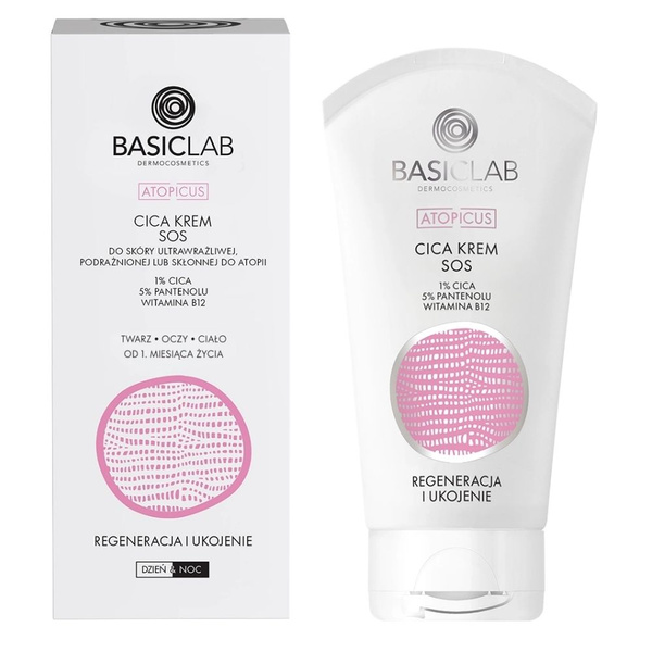 BasicLab Atopicus Regenerating Soothing CICA SOS Cream with 1% Panthenol and Vitamin B12 75ml