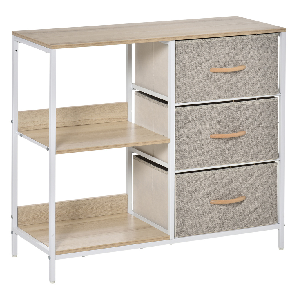 HOMCOM Chest of Drawers Storage  Dresser Cabinet Organizer with 3 Fabric Drawers and 2 Display Shelves for Living Room, Bedroom, Hallway, Beige