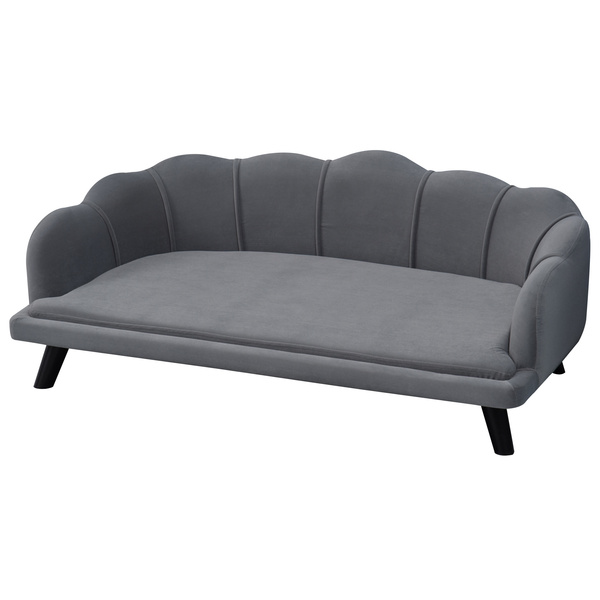 PawHut Dog Sofa, Pet Couch Bed for Medium, Large Dogs, with Legs, Cushion - Grey