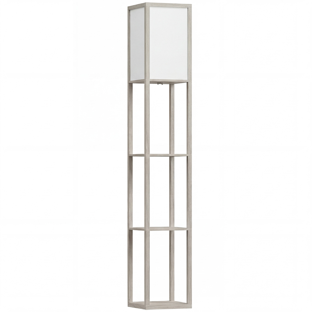 HOMCOM 3-Tier Floor Lamp, Floor Light with Storage Shelf, Reading Standing Lamp with Acrylic Shade for Living Room, Bedroom, Kitchen, Dining Room, Office, Dorm, 160cm, Oak