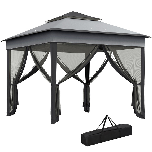 Outsunny 3 x 3(m) Pop Up Gazebo, Height Adjustable Instant Event Shelter with Netting and Carrying Bag, Grey