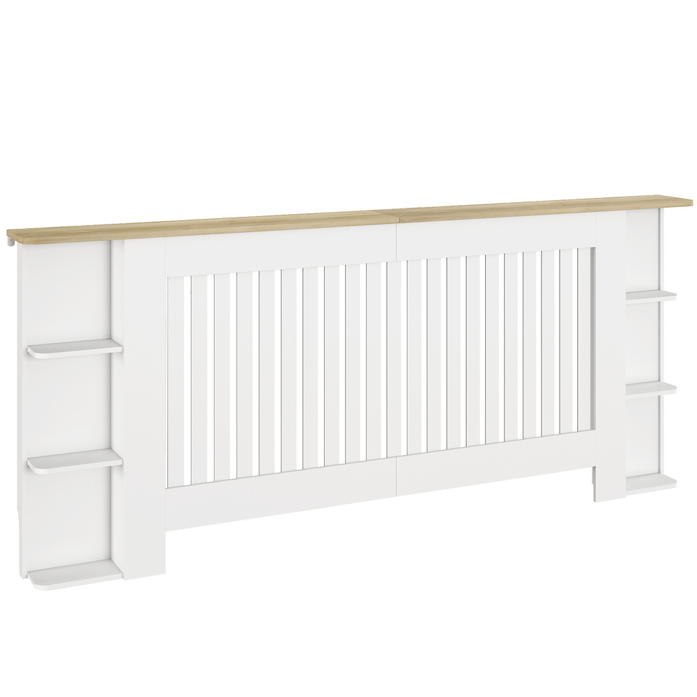 HOMCOM Radiator Cover with Open Storage Shelves, Vertical Slatted Cabinet Shelf Heater Cover for Living Room, Hallway, Extra Large, White (H: 83 / W: 191 / D: 19 cm)