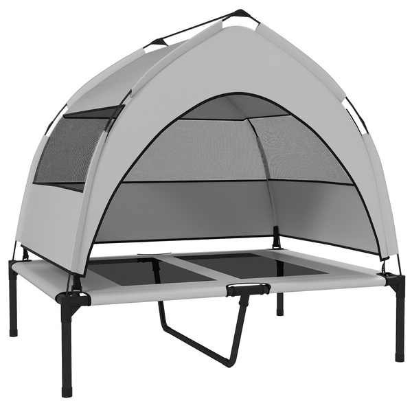 PawHut Portable Elevated Dog Bed with Removable Canopy, Cooling Raised Pet Cot for Medium Large Dogs, 92 x 75 x 89 cm