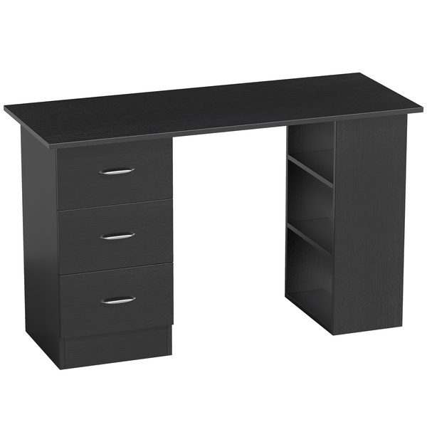 HOMCOM Computer Desk with Drawers, Home Office Desk, Writing Table, PC Workstation with 3 Storage Shelves for Working, Study, 120 x 49 x 72 cm, Black