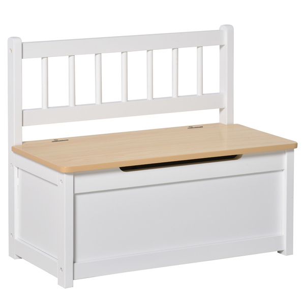 HOMCOM 2 In 1 Wooden Toy Box, Seat Storage Bench, Storage Chest Cabinet Organiser, with Safety Pneumatic Rod