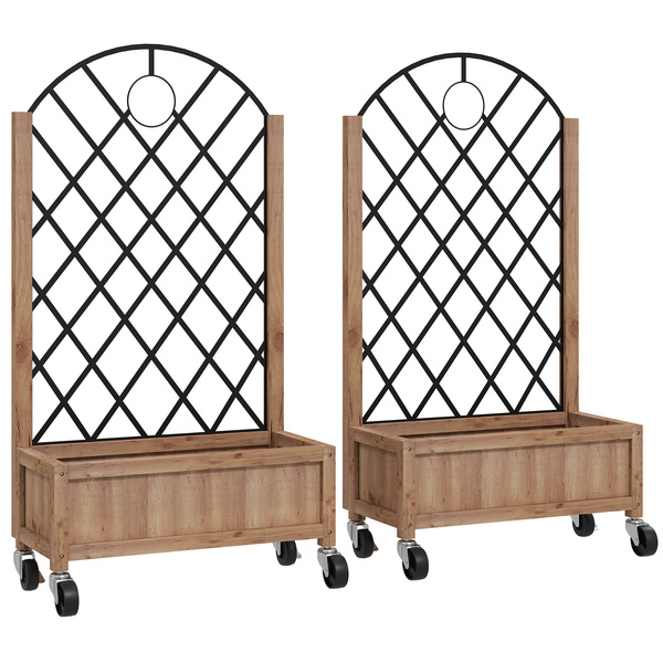 Outsunny Wooden Planter, with Metal Trellis - Brown/Black