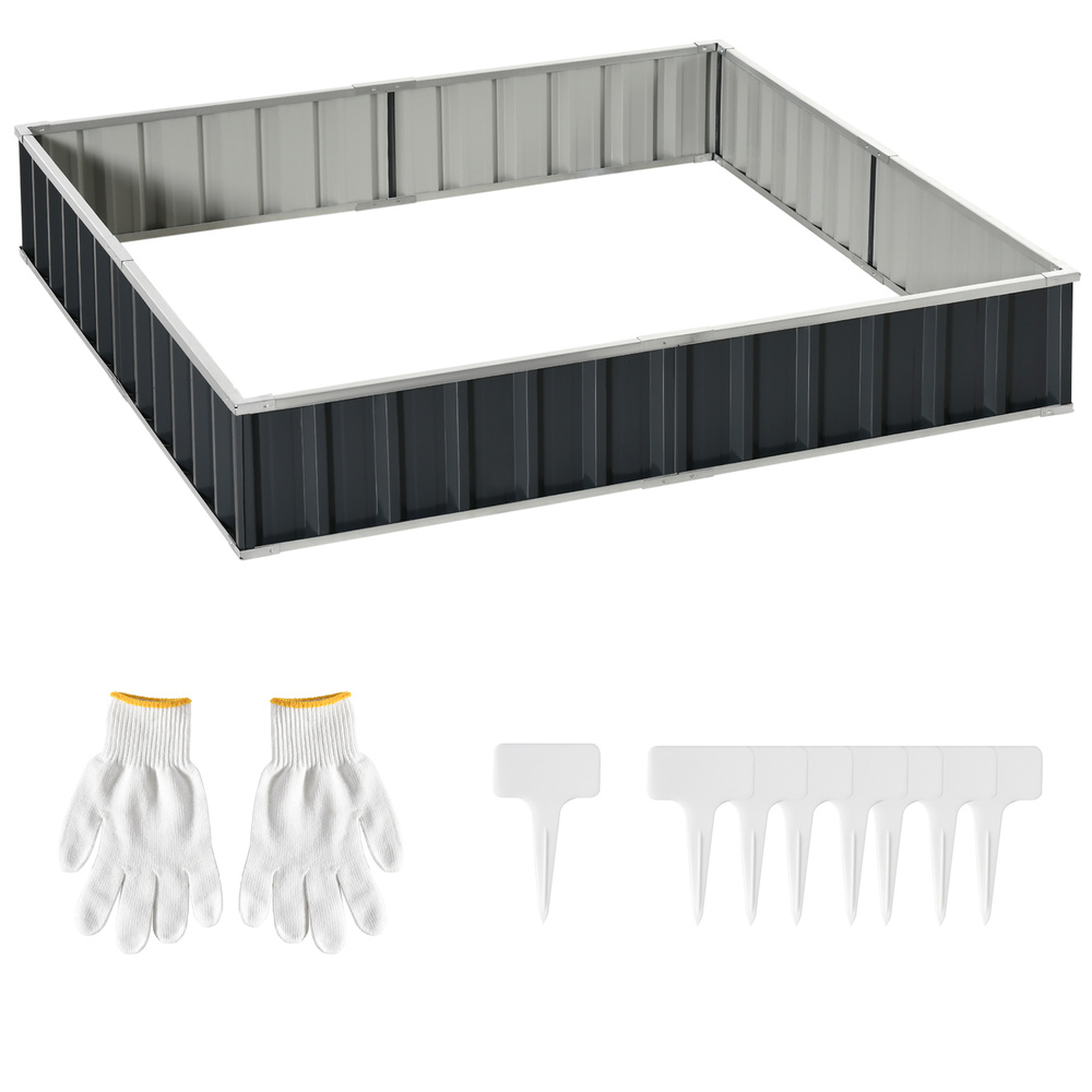 Outsunny 645L Metal Raised Garden Bed, DIY Large Steel Planter Box, No Bottom w/ A Pairs of Glove for Backyard, Patio to Grow Vegetables, Herbs, and Flowers, 258cmx90cm