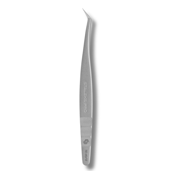 Staleks Pro Expert 40 Type 13 Eyelash Tweezers L‑Shaped 40° For Volume Extensions 2D–8D 112.5mm