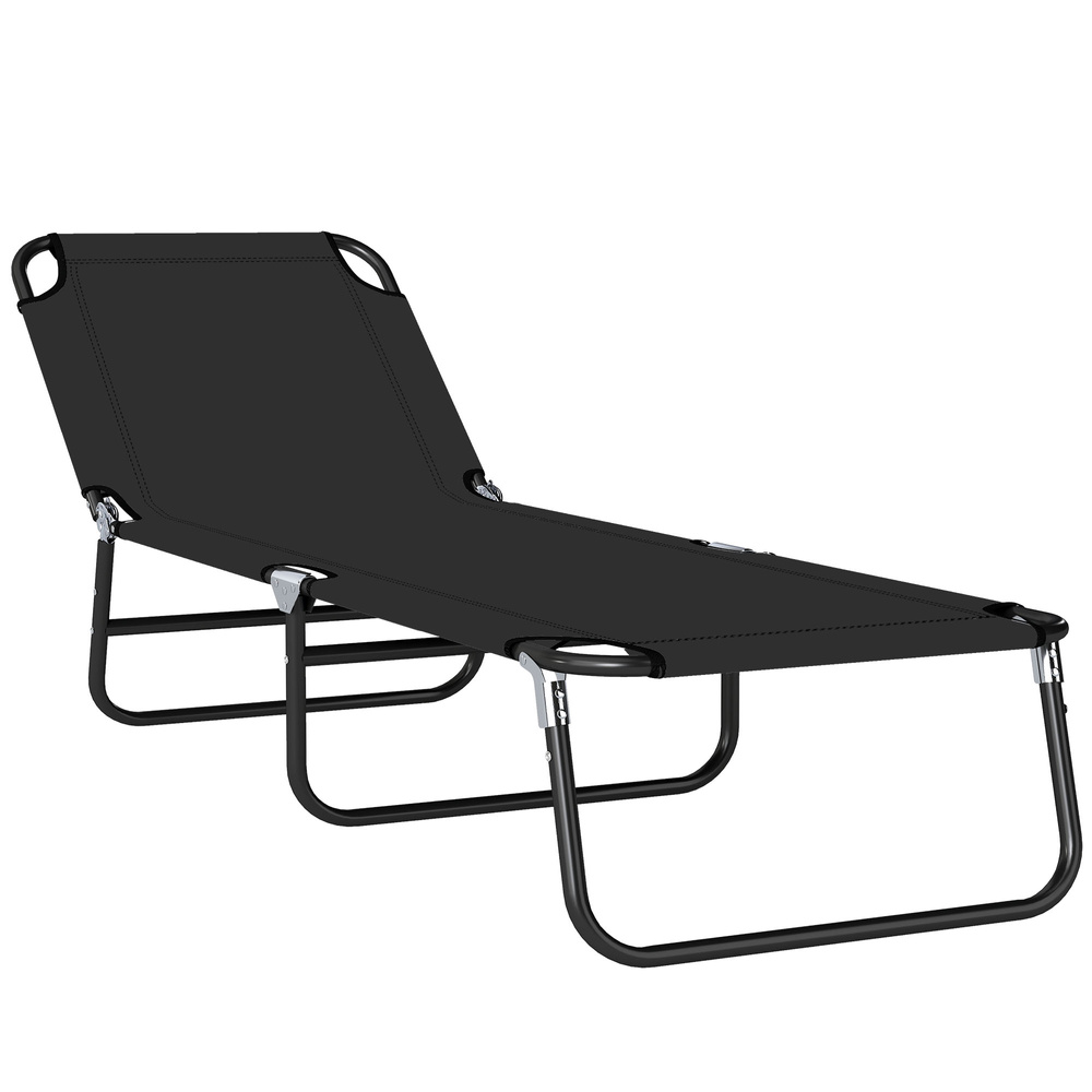 Outsunny Foldable Sun Lounger with 5-Position Adjustable Backrest, Outdoor Portable Recliner Chaise Lounge Chair with Breathable Mesh Fabric, Black