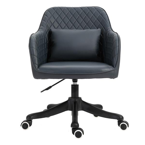 Vinsetto PU Leather Office Chair, Desk Chair, Makeup Vanity Chair with Massage Lumbar Pillow and Rolling Wheels for Bedroom and Home, Deep Blue