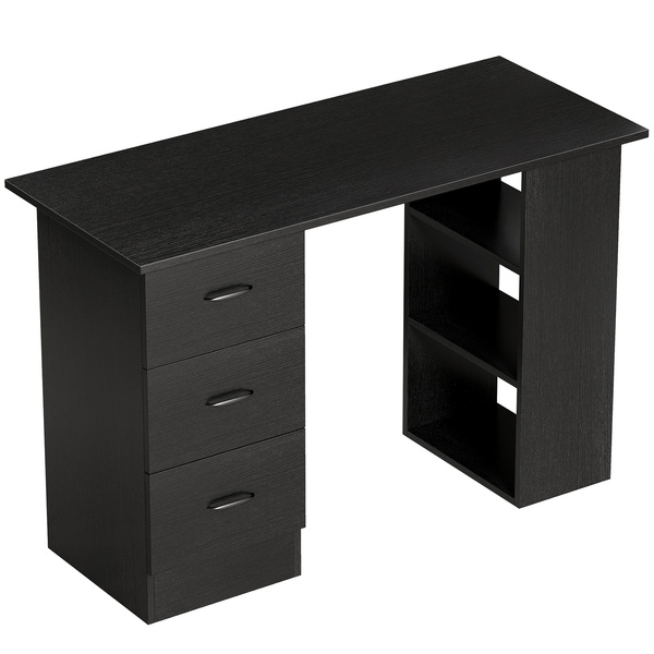 HOMCOM Computer Desk, Writing Table, PC Workstation with 3 Storage Shelves and Drawers, Handle, for Home Office, Black