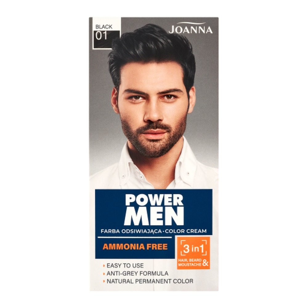 Joanna Power Men 3in1 Color Cream Hair & Beard Dye 01 Black 1 pc