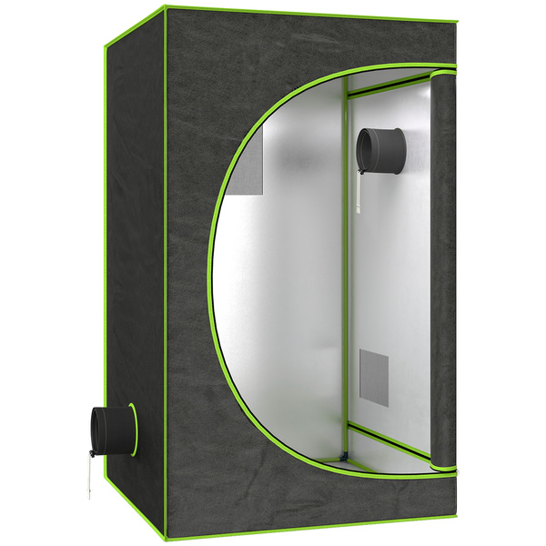 Outsunny Grow Tent 120 x 120 x 200 cm, Reflective Mylar Hydroponic Growing Tent with 600D Oxford Fabric, Observation Window, Vent, Zipper Door for Indoor Plant Growing, Black