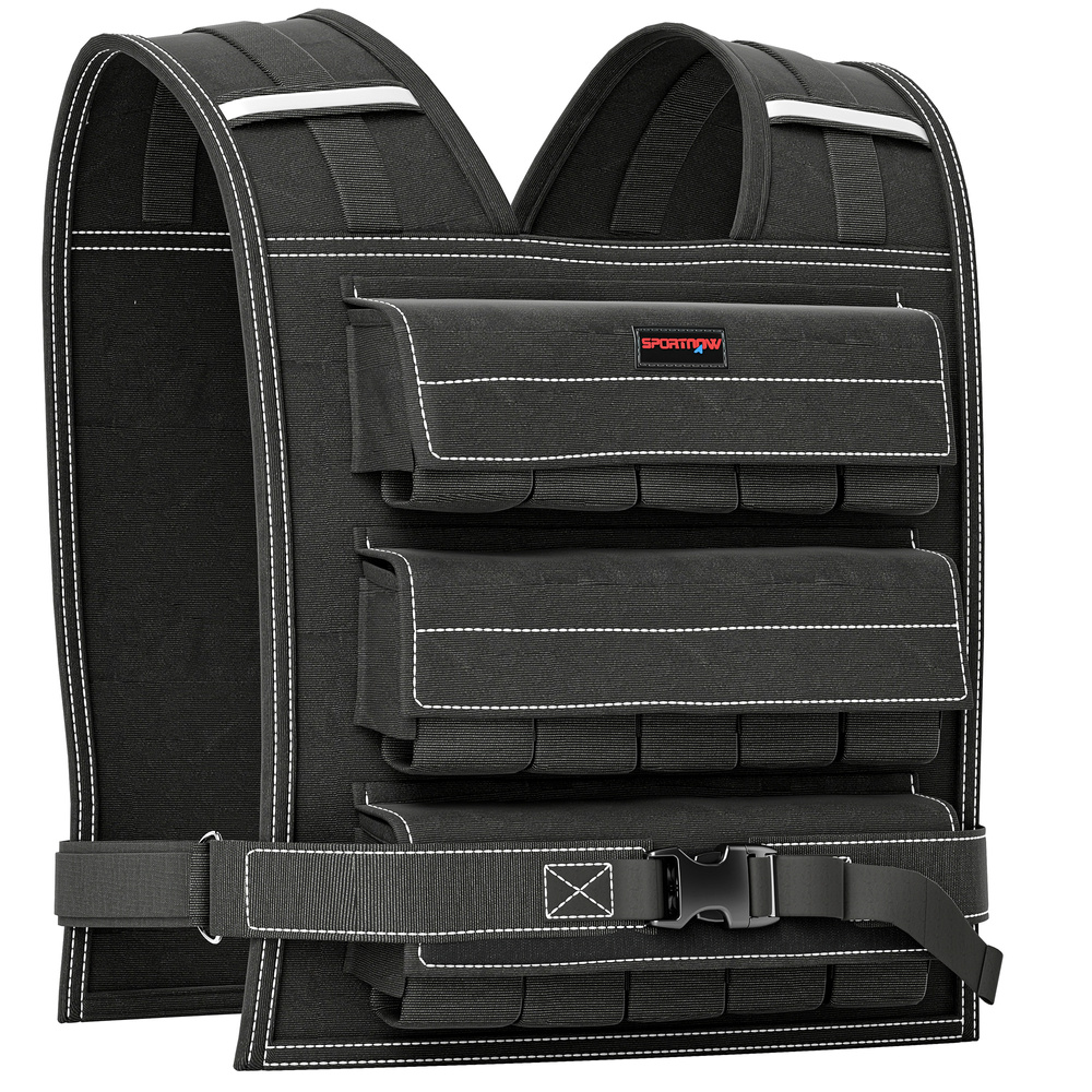 SPORTNOW 15KG Adjustable Weighted Vest, Running Weight Vest, with 30 Metal Weights, Reflective Strips, for Running, Exercise