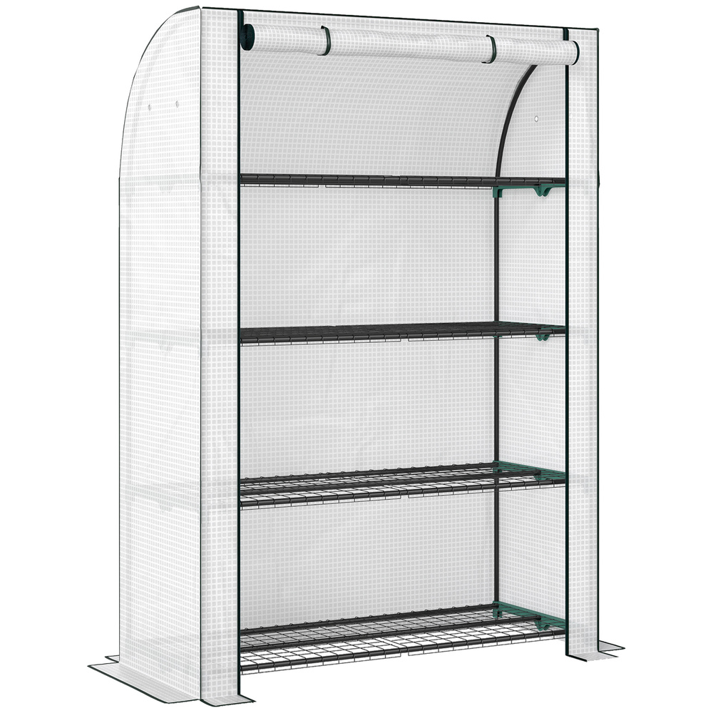 Outsunny Mini Greenhouse with Reinforced PE Cover, Portable Indoor Outdoor Green House with Roll-up Door, 170 x 120 x 50cm, White