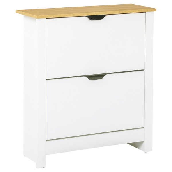 HOMCOM Narrow Shoe Cabinet, Space Saving Shoe Storage Cabinet with 2 Flip Drawers and Adjustable Shelves for 6-12 Pairs of Shoes for Hallways and Living Room, White