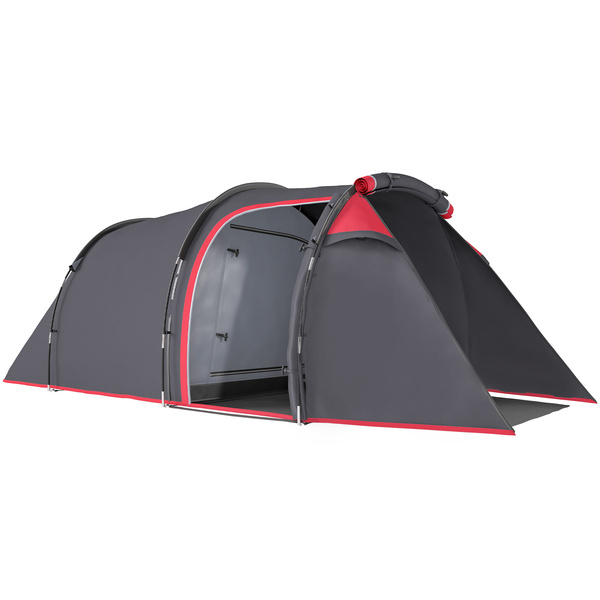 Outsunny 2-3 Person Tunnel Tent with Sewn-in Groundsheet, Air Vents, Rainfly, 2000mm Water Column, Camping Tent with 1 Bedroom, Inbuilt Porch, Living Area for Camping, Hiking, Grey