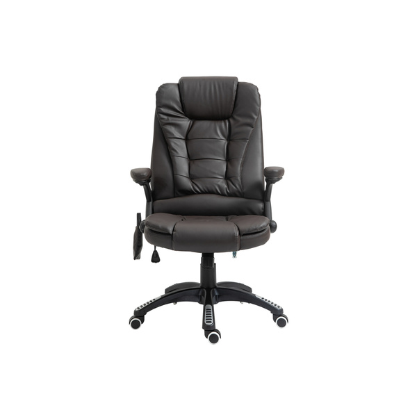 HOMCOM 6-Point Massage Office Chair with Seat Heated for Home Office, PU Leather High Back Executive Desk Chair with Adjustable Height and 360° Swivel for Work Study, Brown