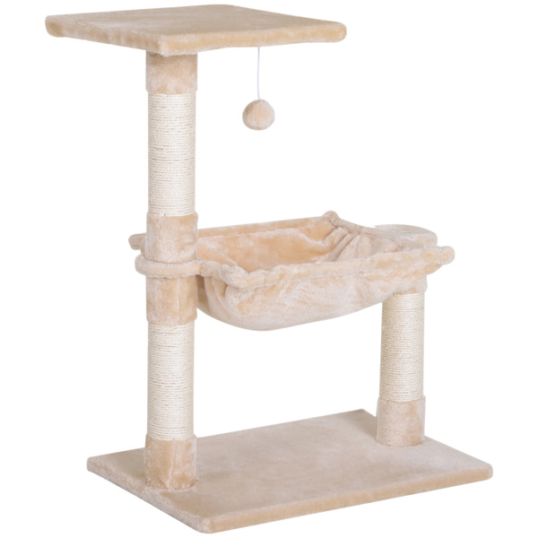PawHut Cat Scratch Post with Bed Cat Tree for Indoor Cats Sisal Scratching Posts Hammock Kitty Activity Centre Beige