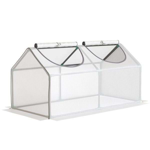 Outsunny Mini Greenhouse Portable Flower Planter Tomato Vegetable House for Garden Backyard with Zipper 120 x 60 x 60 cm, White